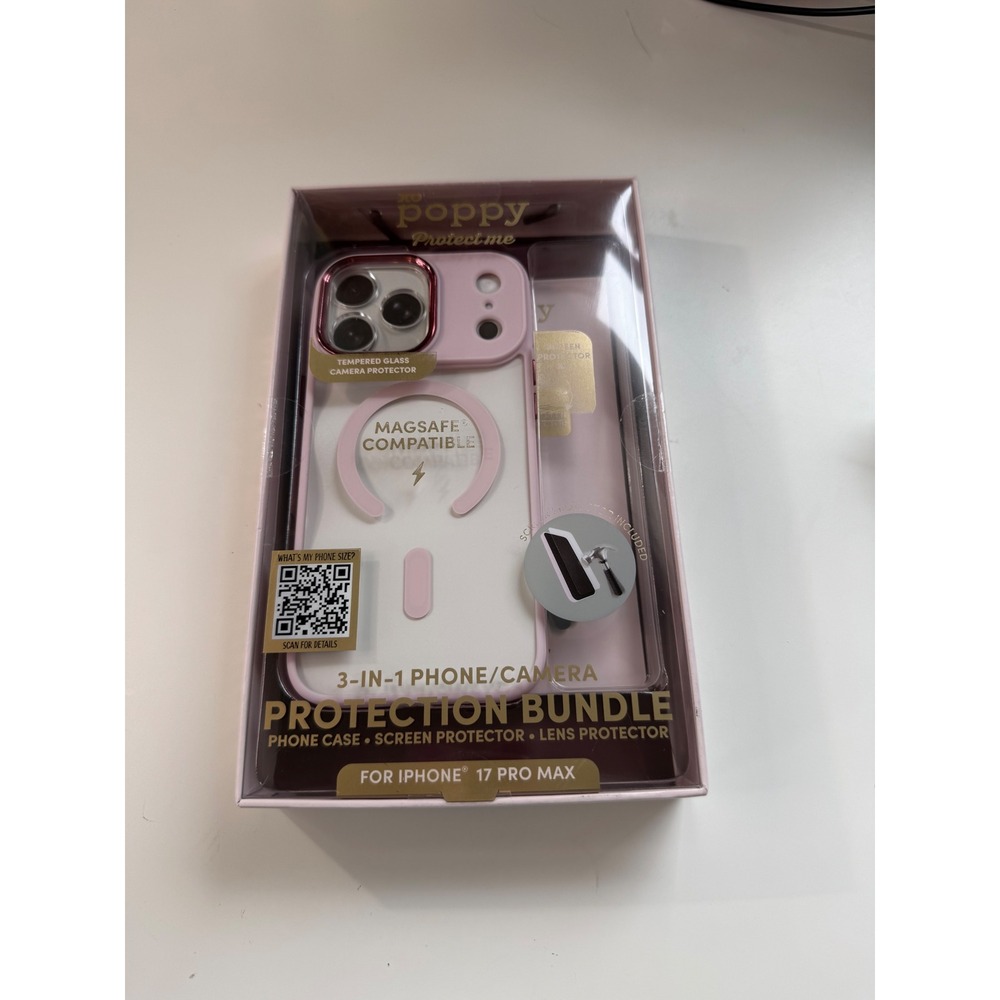 XO Poppy Protect Me 3-in-1 iPhone 17 Pro Max Case Bundle Pink MagSafe Clear NIB